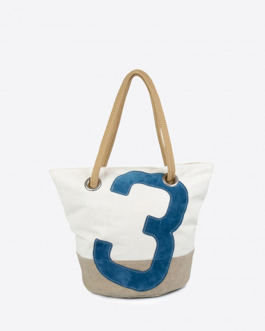Handtasche Sandy · Leinen und blau Leder