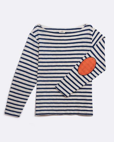 Gestreiftes Damen - T-Shirt Toscane · Marineblau und orange