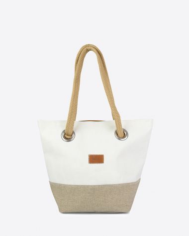Handbag Legend · Linen and amber leather