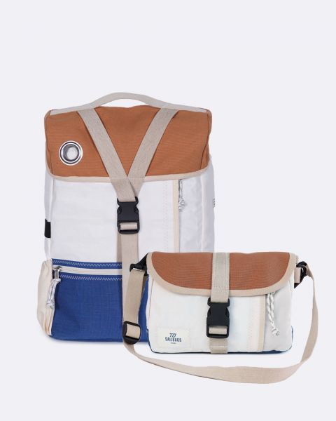 Pack Duo : Sacoche vélo Biky et sacoche guidon Scooty · Bleu et caramel