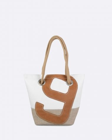 Handbag Legend · Linen and amber leather